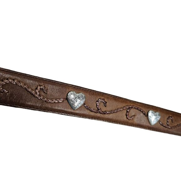 Tony Lama Rustic Leather Belt‎ Embossed Heart Concho Accents Silver Buckle sz 30 - Picture 10 of 14